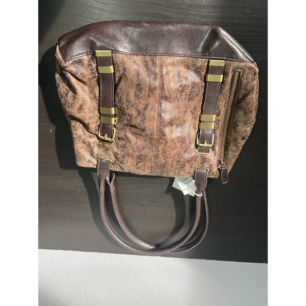 Bueno Collection Distressed Brown Faux‎ Leather Tote Shoulder Bag Handbag NWT